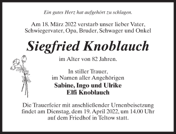Traueranzeige von Siegfried Knoblauch von Märkischen Allgemeine Zeitung