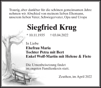 Traueranzeige von Siegfried Krug von Märkischen Allgemeine Zeitung