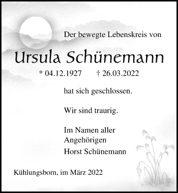 Traueranzeige von Ursula Schünemann von Ostsee-Zeitung GmbH