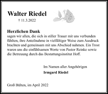 Traueranzeige von Walter Riedel von Peiner Allgemeine Zeitung