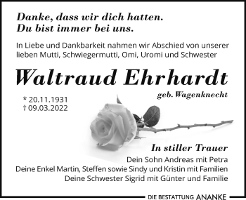Traueranzeige von Waltraud Ehrhardt von Leipziger Volkszeitung