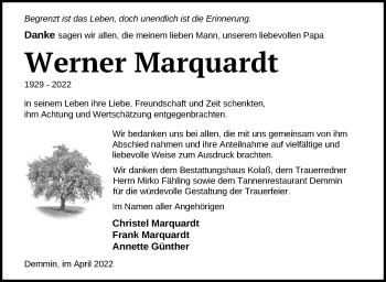 Traueranzeige von Werner Marquardt von Ostsee-Zeitung GmbH