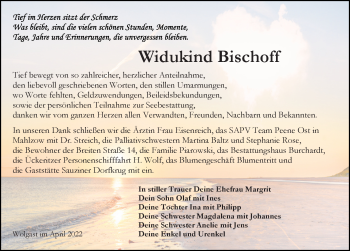 Traueranzeige von Widukind Bischoff von Ostsee-Zeitung GmbH