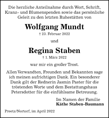 Traueranzeige von Wolfgang Mundt von Kieler Nachrichten