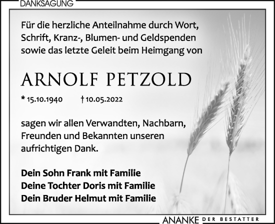 Traueranzeige von Arnolf Petzold von Leipziger Volkszeitung