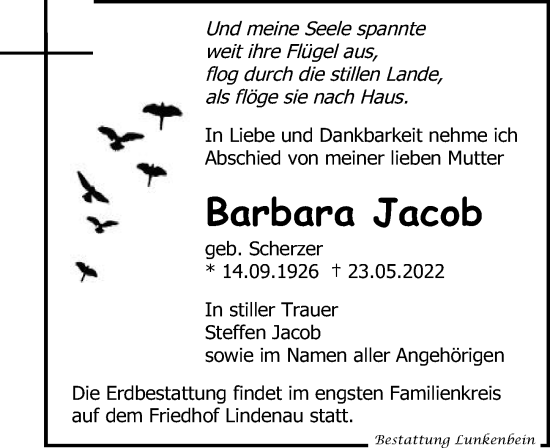 Traueranzeige von Barbara Jacob von Leipziger Volkszeitung