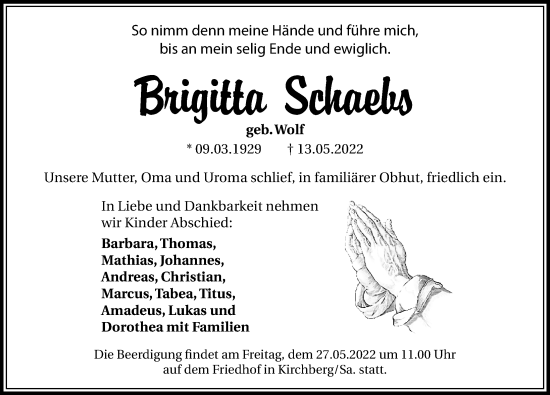 Traueranzeige von Brigitta Schaebs von Leipziger Volkszeitung