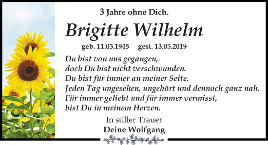Traueranzeige von Brigitte Wilhelm von Leipziger Volkszeitung