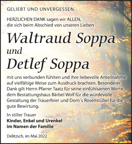 Traueranzeige von Detlef Soppa von Leipziger Volkszeitung