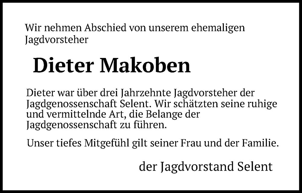  Traueranzeige für Dieter Makoben vom 21.05.2022 aus Kieler Nachrichten
