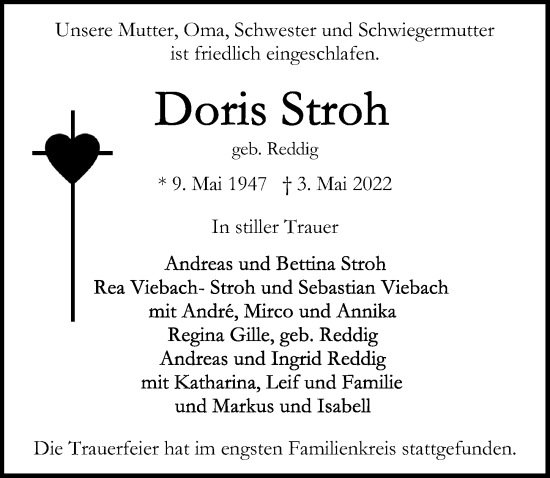Traueranzeige von Doris Stroh von Lübecker Nachrichten