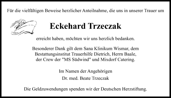 Traueranzeige von Eckehard Trzeczak von Ostsee-Zeitung GmbH