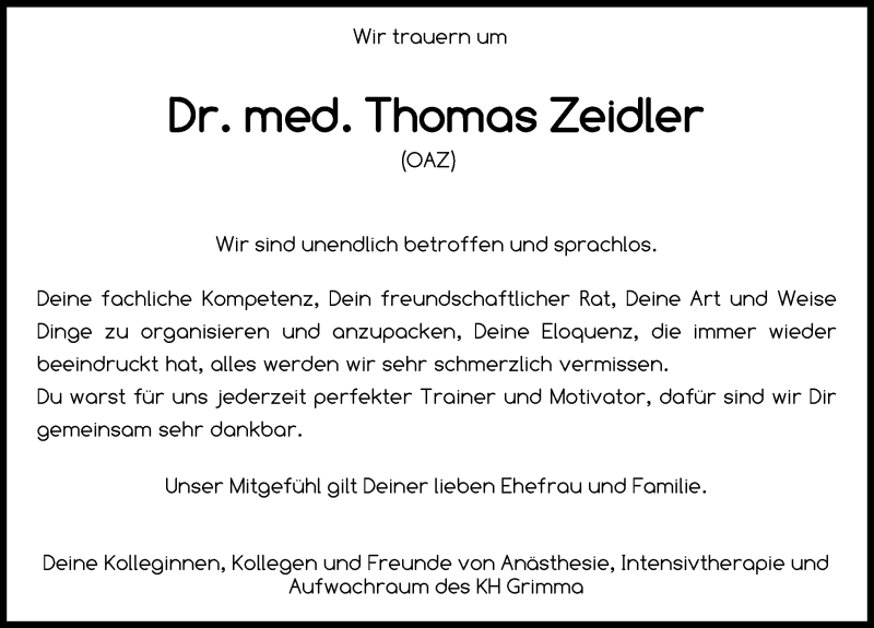  Traueranzeige für Thomas Zeidler vom 30.04.2022 aus 