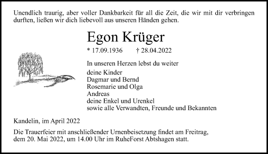 Traueranzeige von Egon Krüger von Ostsee-Zeitung GmbH