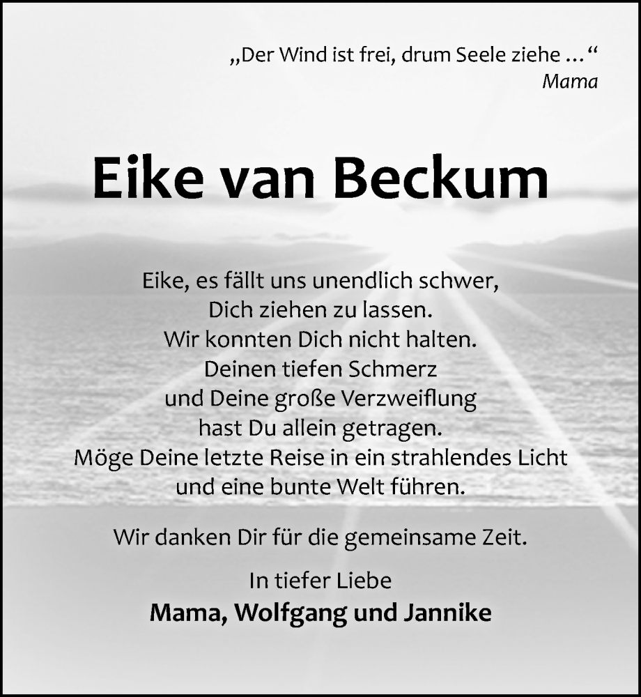  Traueranzeige für Eike van Beckum vom 07.05.2022 aus Göttinger Tageblatt