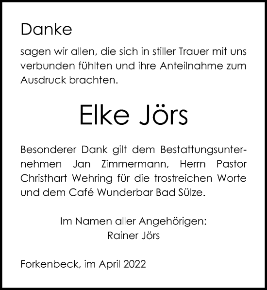Traueranzeige von Elke Jörs von Ostsee-Zeitung GmbH