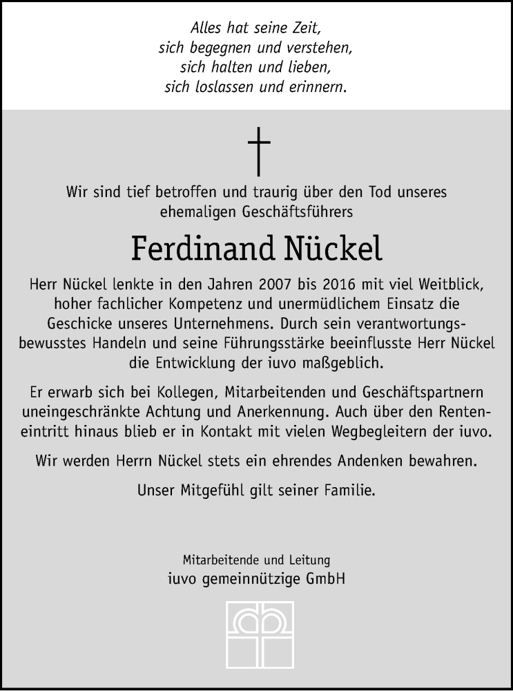  Traueranzeige für Ferdinand Nückel vom 17.05.2022 aus Kieler Nachrichten