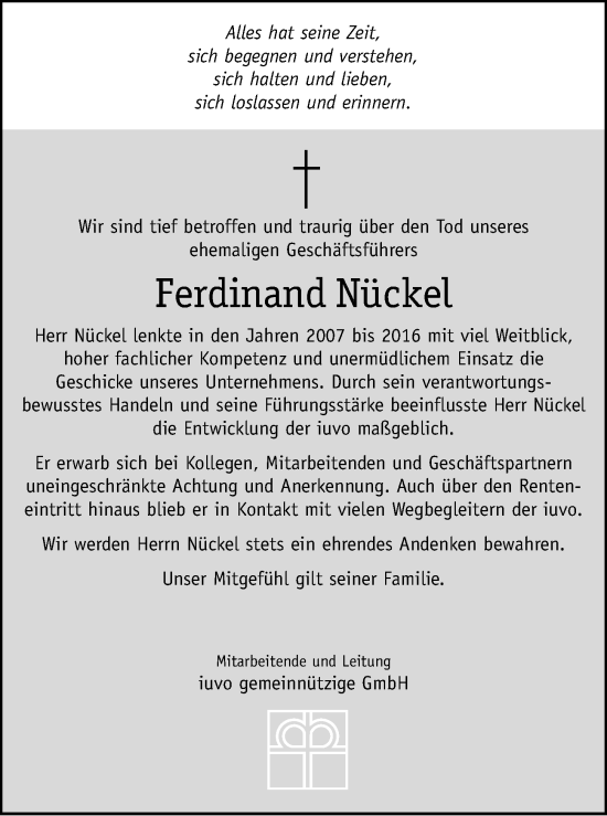 Traueranzeige von Ferdinand Nückel von Kieler Nachrichten