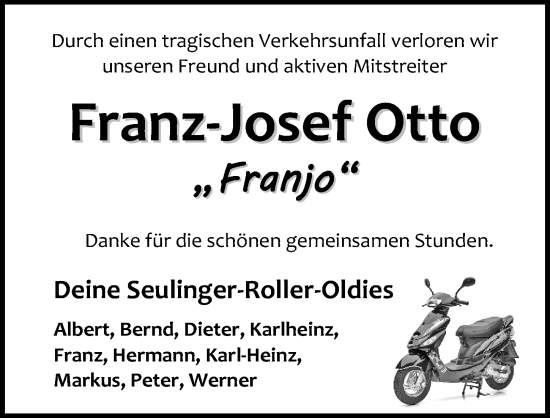 Traueranzeige von Franz-Josef Otto von Eichsfelder Tageblatt
