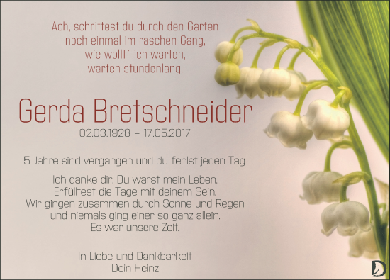 Traueranzeige von Gerda Bretschneider von Leipziger Volkszeitung