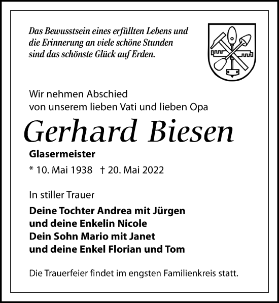 Traueranzeige von Gerhard Biesen von Leipziger Volkszeitung