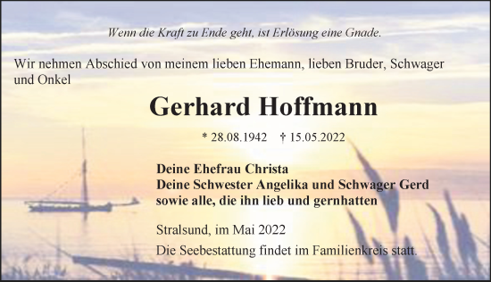 Traueranzeige von Gerhard Hoffmann von Ostsee-Zeitung GmbH