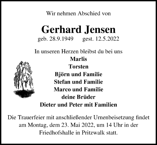 Traueranzeige von Gerhard Jensen von Märkischen Allgemeine Zeitung