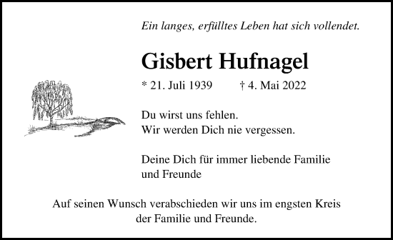 Traueranzeige von Gisbert Hufnagel von Lübecker Nachrichten