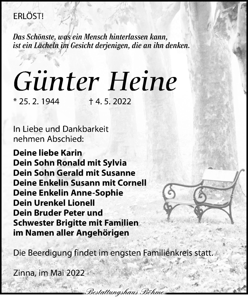  Traueranzeige für Günter Heine vom 07.05.2022 aus Torgauer Zeitung