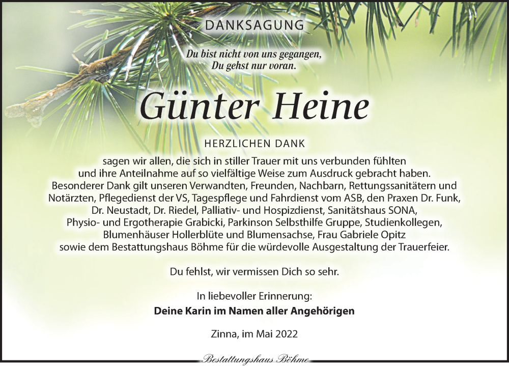  Traueranzeige für Günter Heine vom 21.05.2022 aus Torgauer Zeitung