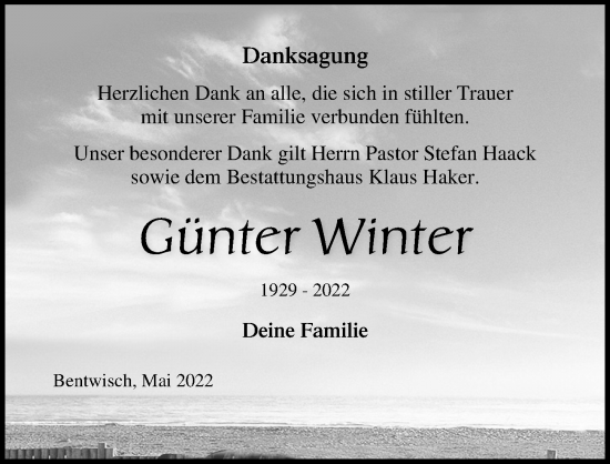 Traueranzeige von Günter Winter von Ostsee-Zeitung GmbH