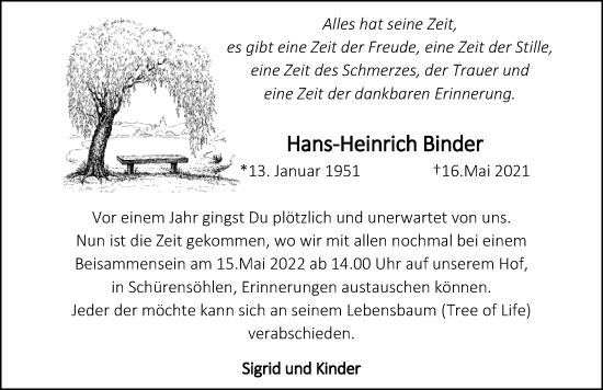 Traueranzeige von Hans-Heinrich Binder von Lübecker Nachrichten