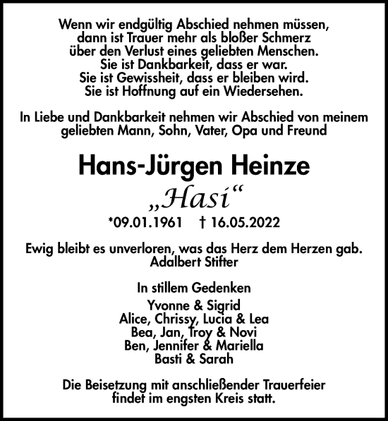 Traueranzeige von Hans-Jürgen Heinze von Märkischen Allgemeine Zeitung