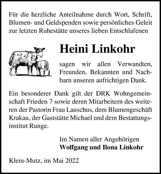 Traueranzeige von Heini Linkohr von Märkischen Allgemeine Zeitung