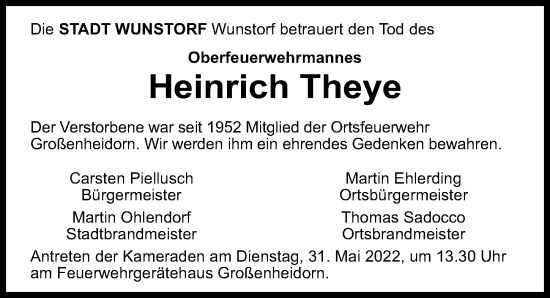 Traueranzeige von Heinrich Theye von Hannoversche Allgemeine Zeitung/Neue Presse