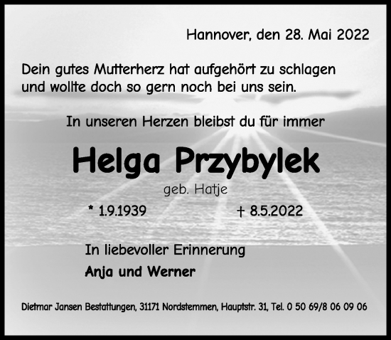Traueranzeige von Helga Przybylek von Hannoversche Allgemeine Zeitung/Neue Presse