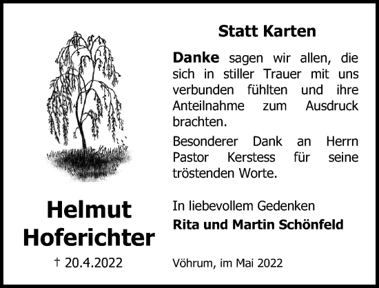 Traueranzeige von Helmut Hoferichter von Peiner Allgemeine Zeitung