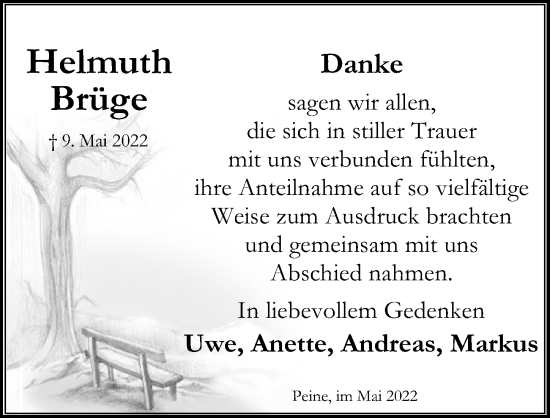 Traueranzeige von Helmuth Brüge von Peiner Allgemeine Zeitung