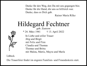 Traueranzeige von Hildegard Fechtner von Lübecker Nachrichten