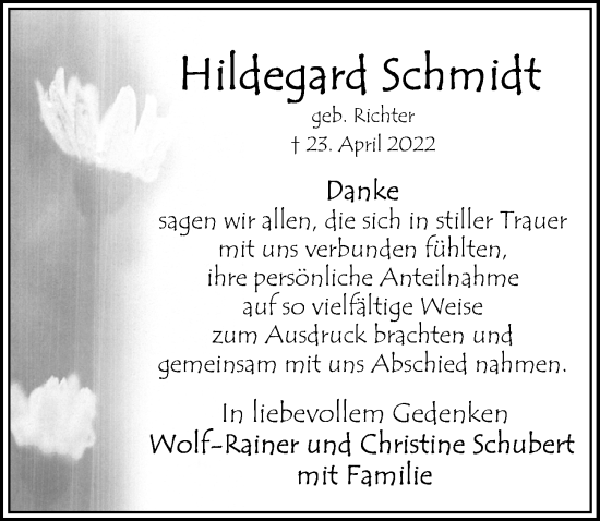 Traueranzeige von Hildegard Schmidt von Peiner Allgemeine Zeitung