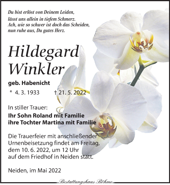 Traueranzeige von Hildegard Winkler von Torgauer Zeitung