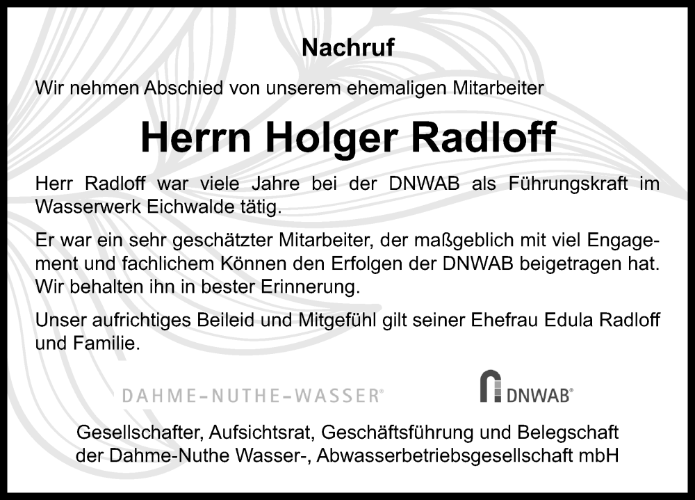 Traueranzeige für Holger Radloff vom 25.05.2022 aus Märkischen Allgemeine Zeitung