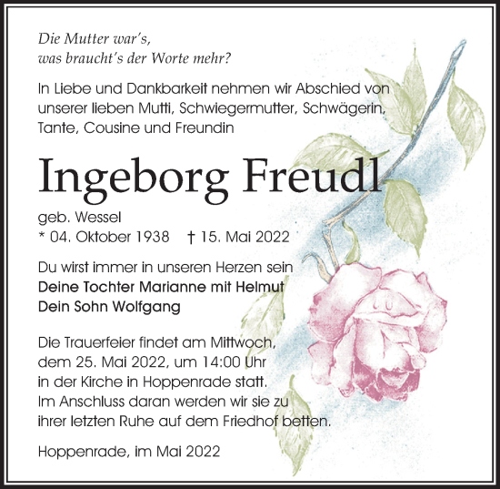 Traueranzeige von Ingeborg Freudl von Märkischen Allgemeine Zeitung