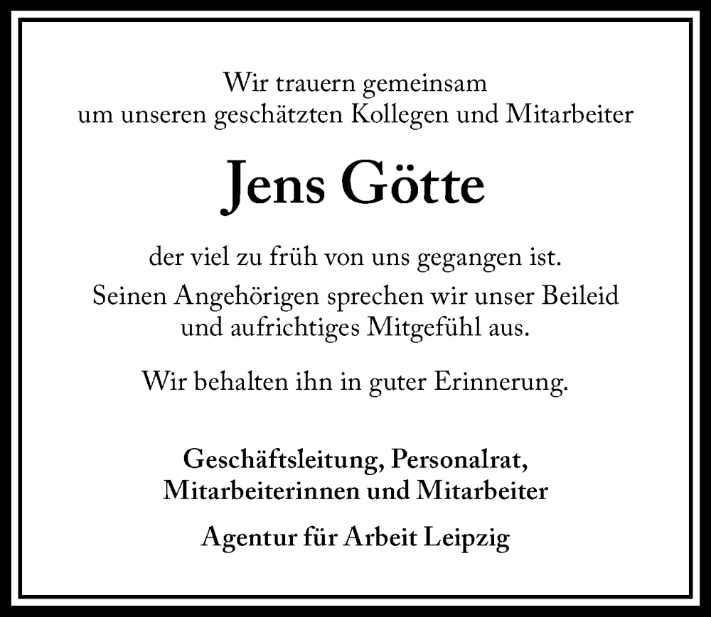  Traueranzeige für Jens Götte vom 21.05.2022 aus Torgauer Zeitung
