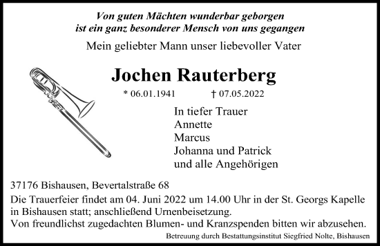Traueranzeige von Jochen Rauterberg von Göttinger Tageblatt