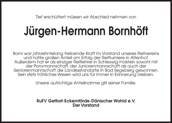 Traueranzeige von Jürgen-Hermann Bornhöft von Kieler Nachrichten