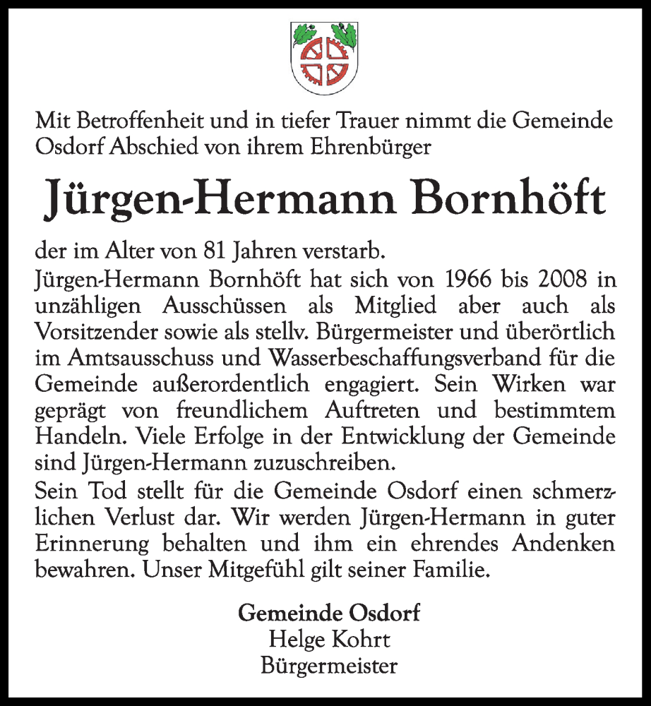 Traueranzeige für Jürgen-Hermann Bornhöft vom 21.05.2022 aus Kieler Nachrichten