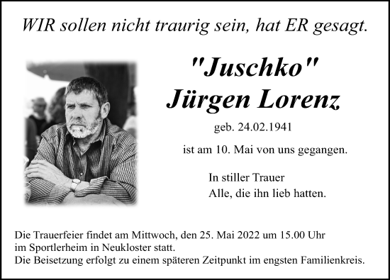 Traueranzeige von Jürgen Lorenz von Ostsee-Zeitung GmbH