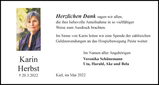 Traueranzeige von Karin Herbst von Peiner Allgemeine Zeitung