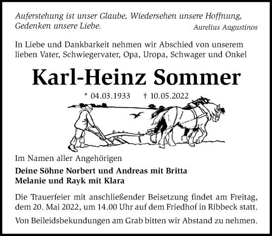 Traueranzeige von Karl-Heinz Sommer von Märkischen Allgemeine Zeitung